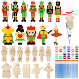 VioraWhite 24 Set Christmas Wooden Nutcracker Painting Craft Kit DIY Blank Wooden Nutcracker Cutout Xmas Ornaments Unfinished Ba