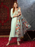 Anni Designer Women'S Cotton Blend Embroidered Straight Kurta With Pant & Dupatta (Charvi Grey_M_Grey_Medium),Grey,M,,,