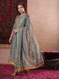 Anni Designer Women'S Cotton Blend Straight Printed Kurta With Pant & Dupatta (Sanghvi Green_S_Green_Small),Green,S,Rayon Blend,Regular,