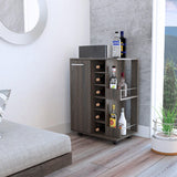Tuhome Bar Cart, Two External Shelves, Four Casters, Six Built-In Wine Rack, Single Door Cabinet -Espresso