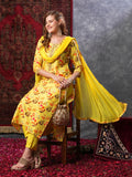 Anni Designer Women'S Cotton Blend Printed Straight Kurta And Pant With Dupatta (Kaleping-Yellow-Nw_Xxl_Yellow_Xx-Large),Yellow,2XL,,,