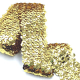 YOOGCORETT 2 Yards Gold Elastic Sequin Ribbon Trim - Glitter Metallic Stretch Flat for Sewing Dress, Costume Embellishments, Hea