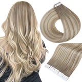 Full Shine Seamless Tape in Hair Extensions Human Hair Color Grey And Blonde 19/8/60 22 Inch Tape Extensions Human Hair 50 Gram