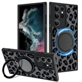 Fiyart Designed for Samsung Galaxy S22 Ultra Case Leopard Ring Holder Kickstand Magnetic Bumper Compatible with MagSafe Camera L