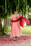 Gosriki Women'S Rayon Viscose Solid Anarkali Kurta With Pant & Dupatta (Kuspari Peach-Gs_L_Peach_Large),Peach,,B0DX26GFWS