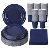 Tioncy 200 Pcs Disposable Paper Plates Cups and Napkins Party Supplies Serve 50 Guests Disposable Paper Dinnerware Set for Birth