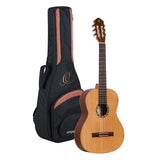 Ortega Guitars 6 String Family Series Full Size Nylon Classical Guitar W/Bag, Right, Cedar Top-Natural-Satin, (R122)