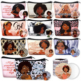 Kacctyen 20 Pcs Inspirational Gifts 10 Black African Women Makeup Bag 10 Mirrors Canvas Zipper Cosmetic Bags Travel Toiletry Pou