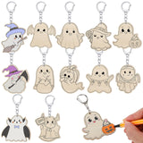 Trnayi 36 Pcs Halloween Ghost Unfinished Wooden Craft Keychains Color Your Own Ghost Keychains DIY Blank Wood Painting DIY Craft