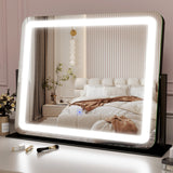 ROLOVE 22x17 Inch Lighted Vanity Mirror with Dimmable LED Lights - 3 Color Modes, Smart Touch Control & 360 Rotating Base - Desk