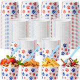 SiliFine 50 Pcs 9 oz Blue Dog Paw Cups Ice Cream Paper Cups Bulk Blue Dog Birthday Party Supplies Disposable Snack Print Bowls f