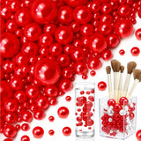 Towenm 2300PCS No Hole Pearl Beads for Vases Filler, Floating Pearls for Centerpieces Vases, Faux Red Round Pearls for Crafting
