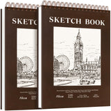 Alitte Sketch Book 2Pack Spiral Bound Sketch Pad 100 Sheets 9x12 Sketchbook (68lb/100gsm) AcidFree Drawing Pad, Perforated P