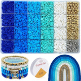 Dwiticart Blue Clay Bracelet Making Kit, Flat Round Polymer Clay Beads Friendship With Gold Silver Spacer Beads 6Mm Heishi Jewel