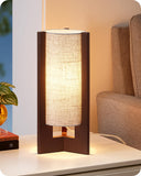 EDISHINE Wood Table Lamp, 13.5 Small Bedside Lamp, Beige Linen Shade, Rose Wood Cylinder Nightstand Lamp for Bedroom Living Room
