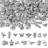 DanLingJewelry 150Pcs Mixed Styles Antique Silver Animal Spacer Beads Tibetan Style Bear Owl Cat Fish Beads for Bracelet Jewelry