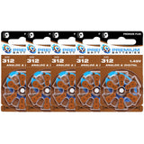 Premium Batteries Size 312, PR41, P312, ZA312 1.45V Zinc Air Hearing Aid Batteries Brown Tab (30 Batteries)