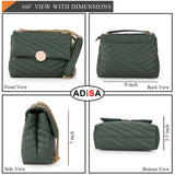 Adisa Women'S Girls Quilted Cross Body Sling Bag With Gold Chain (Sl5136) (D. Green),D. Green,,B0DDC8613S