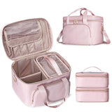Prokva Travel Makeup Bag with 2 Pouches and Adjustable Dividers, Large Cosmetic Case Make up Organizer for Women Fits Bottles Ve