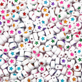 Yiizzxin 200pcs Colorful Acrylic Star Beads,4x7mm Round Flat Multicolor Letter Star Beads,White Background Mixed Color Alphabet