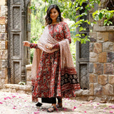 Anni Designer Women'S Rayon Viscose Anarkali Printed Kurta With Pant & Dupatta (Ziha Multi_Xxl_Multicolor_Xx-Large),Multicolour,2XL,,,