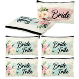 Pinkunn 6 Pcs Bride Tribe Bridal Makeup Bag Bridal Shower Cosmetic Bag Bachelorette Party Favor Bridesmaid Proposal Gift Wedding