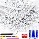 60g Silver AB Flatback Half Round Pearls Mixed Size 3-10mm Resin Craft Beads for Nail Art, Face Gems, DIY Jewelry Making
