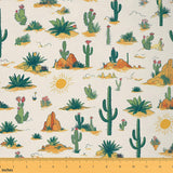Cartoon Cactus Green Fabric by The Yard,Tropical Desert Plants Material by The Yard,Western Farmhouse Decor Fabric Panels,Hand D
