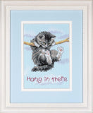 Dimensions Hang in There Cat Counted Cross Stitch Kit, 14 Count Light Blue Aida, 5 x 7