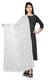 Mindhol WomenS White Chikankari Embroidered Chiffon Dupatta Elegant Floral Design Lightweight Scarf & Stole For Ethnic Wear