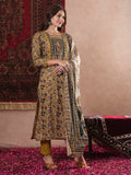 Anni Designer Women'S Cotton Blend Straight Printed Kurta With Pant & Dupatta (Mridul Mustard_L_Mustard_Large),Mustard,L,,,