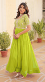Fashion Basket Georgette Embroidered Anarkali Gown For Women Green-1 Xl