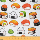 Cute Sushi Upholstery Fabric by The Yard, Kawaii Japanese Style Sushi Decorative Fabric for Upholstery and Home DIY Projects, Ca