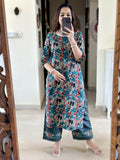 Anni Designer Women'S Rayon Viscose Straight Printed Kurta With Pant (Palhar Blue_M_Blue_Medium),Blue,M,Rayon Blend,Classic,