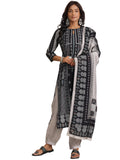 Libas Womens Printed Silk Blend Straight Kurta With Salwar And Dupatta