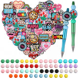 Tondiamo 90 Pcs Mama Silicone Focal Beads Bulk and 15mm Silicone Beads Mother's Day Charms for Beadable Keychain Pen DIY Crafts