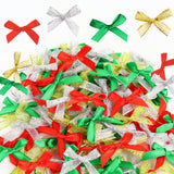 100Pcs Mini Ribbon Christmas Bows for Crafts Gift Wrapping, Small Tiny Premade Bow Decorations for Girls Women Hair Clip Party G