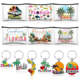 Landical 6 Sets Florida Souvenir Gifts Include 6 Pcs Florida Cosmetic Bag and 6 Pcs Metal Keychain for Women Traveler Christmas