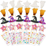 Juexica 24 Pcs Halloween Fairy Wands Kit Including 24 Unfinished Wood Pumpkin Wands and 6 Sheets Gem Stickers for Witch and Prin