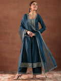 Libas Teal Chanderi Silk Embroidered Kurta Sets For Women Teal 2Xl