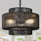 Bagood 18 Rattan Pendant Light Black Hand-Woven Rattan Chandelier 3-Light Woven Pendant Light 3-Tier Wicker Pendant Light Rustic