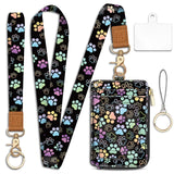 Piefly Cute Dog Paw Lanyard Wallet with ID Badge Holder, Small RFID Wallet Women Keychain Wristlet, Slim Credit Card Holder with