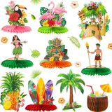 10 Pieces Hawaiian Luau Honeycomb Table Centerpiece Tiki Honeycomb Centerpieces Tropical Table Centerpiece 3D Flamingo Table Dec