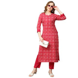 Anni Designer Women'S Cotton Blend Straight Printed Kurta With Pant (Dravini Red_Xl_Red_X-Large),Red,XL