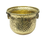Tangerine HandCarved Goden Brass Planter, Flower Pot, Living Room Planer, Indoor Outdoor Planter || HandCarved & Decorative Br