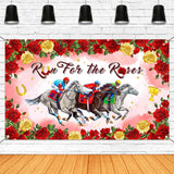 Mocsicka Run for The Roses Banner Kentucky Derby Horse Racing Party Decorations Banner for Birthday Party Racetrack Stadium Wall