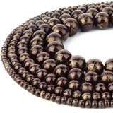 RUBYCA 300pcs Mixed Sizes Loose Glass Beads for Jewelry Making, Opaque Brown, Gold Paint Splatter