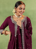 Libas Maroon Silk Blend Yoke Design Kurta Sets For Women