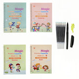 HYKS Magic Practice Copybook Set for Kids (Ages 25): 4 Reusable Writing Books with Pen, 10 Refills, and Grip Ideal for Trac