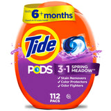 Tide PODS laundry detergent pacs, 3in1 Stain Remover, Odor Fighter, Color Protector, 112 Count, HE compatible, Spring Meadow S